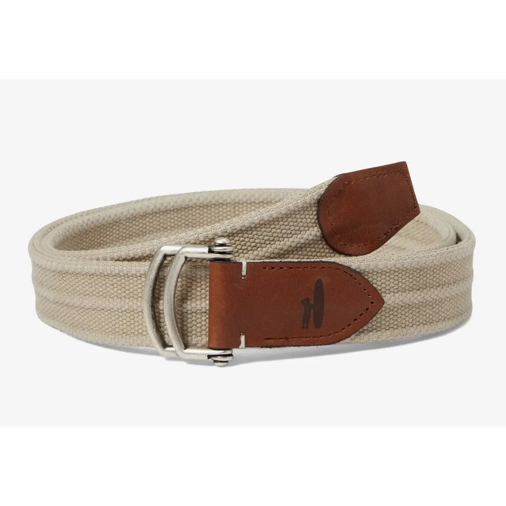 NEW JOHNNIE-O MENS LIGHT KHAKI BRENTWOOD WASHED CANVAS D-RING BELT GOLF SZ XL